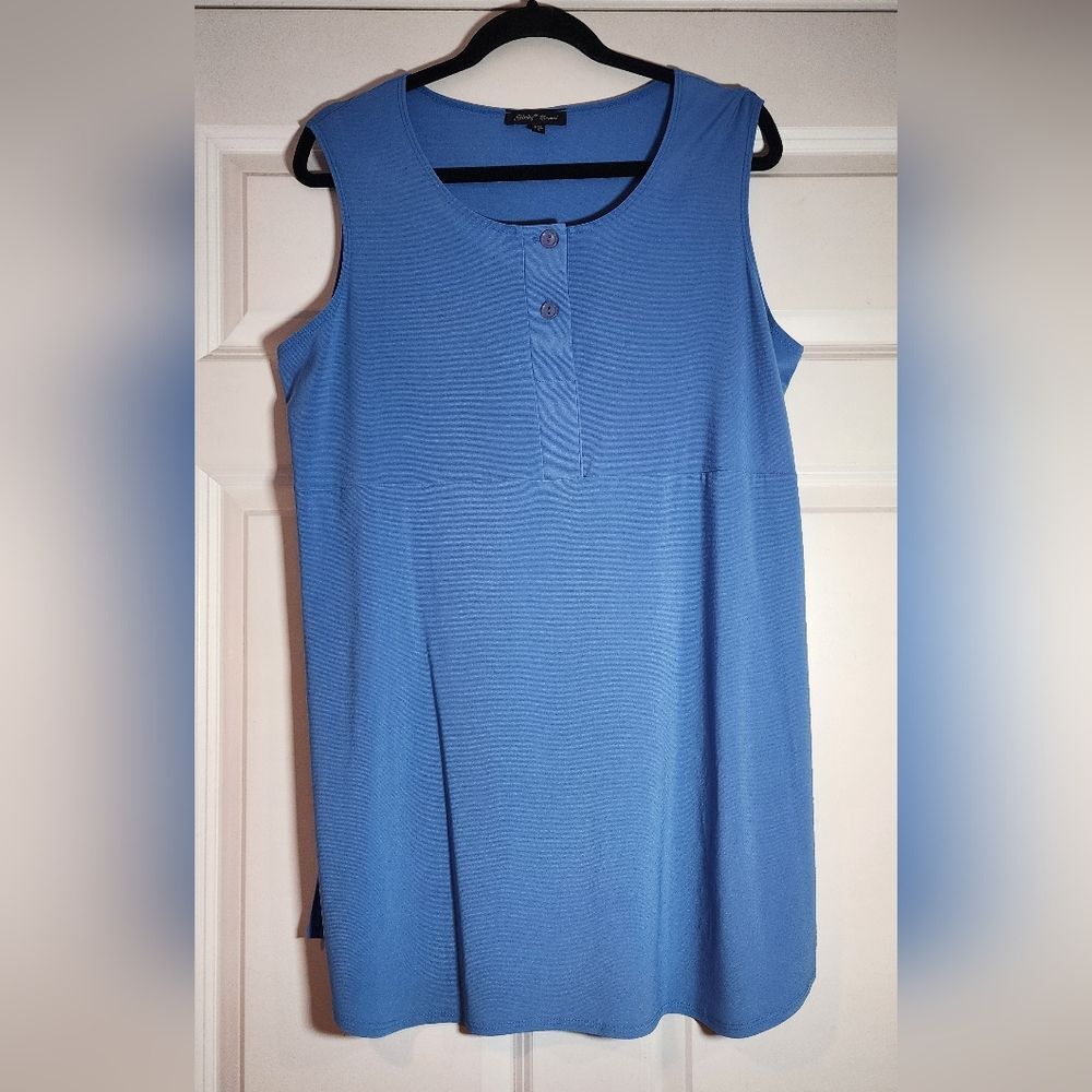 Slinky Brand Stretchy Sleeveless Blue Long Tunic Top L